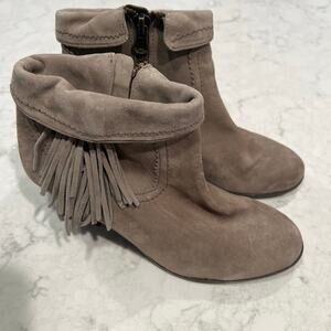 Sam Edelman Women’s Louie Side Zip Leather Fringe-Trimmed Ankle Boot Sz 9.5 Gray
